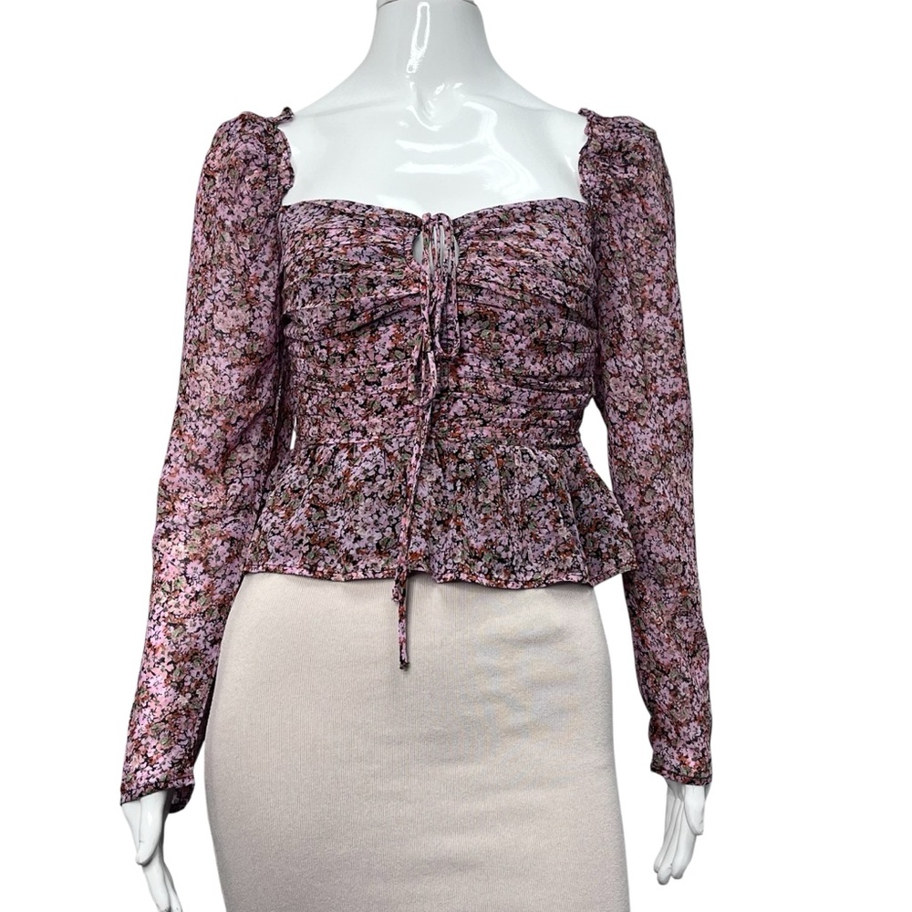 NWT ASTR the Label Pink Floral Sweetheart Peplum Top Size M
